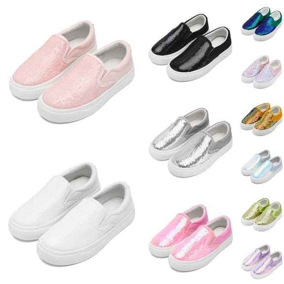 LYHaoo Toddler Girls Slip-On Sneakers Low Top Casual Shoes Lightweight Walking Shoes For Kids Everyday Play,Black,Sizes 8.5(6.02") Toddler