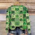 thumbnail image 2 of Women's T-Shirts Oversized Striped Retro Print Long Sleeve Sweatshirt Graphic T-Shirt Green M, 2 of 3