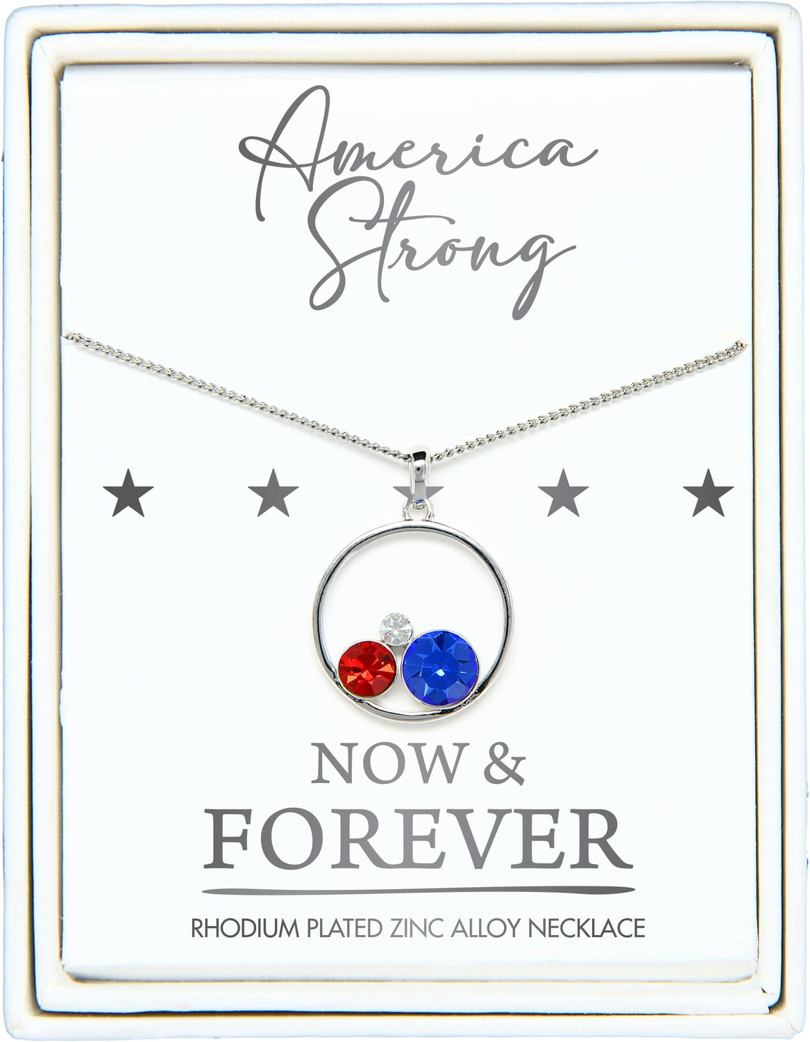 America Strong - 16' - 18' Rhodium Plated Crystal Necklace