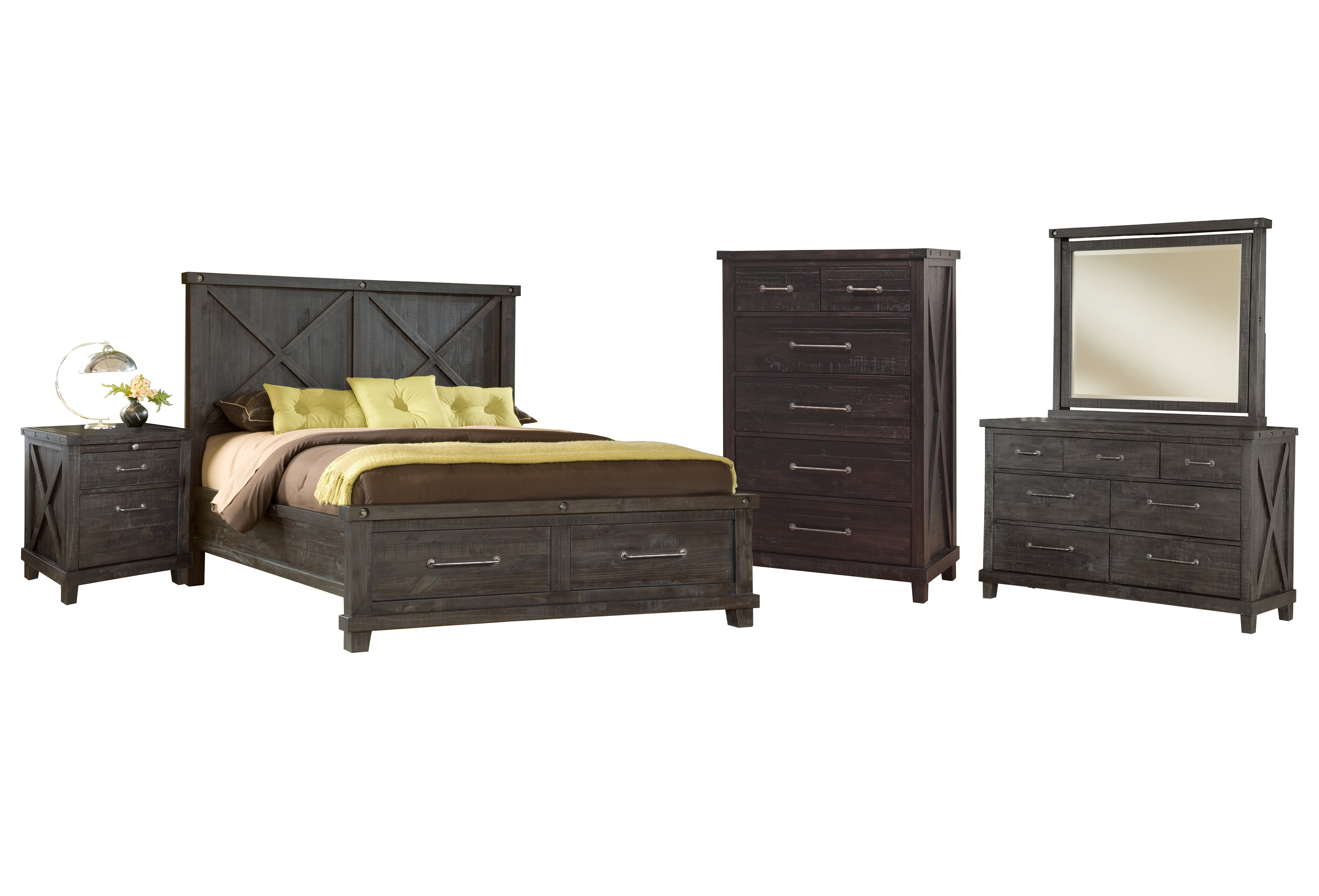 Yanez 5PC Queen Storage Bed, Nightstand, Dresser, Mirror & Chest Set in