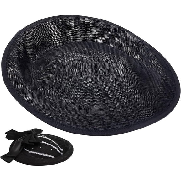 Women's Black Linen Fascinator Hat Base 7.48x7.3inch Upturned Brim for DIY Hair Accessories 1pc