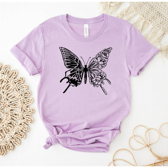 Floral Butterfly T-shirt Nature Lover Shirt Tee Plant Mom Animal Top Rainbow Gift Women's Vintage T Flower Graphic