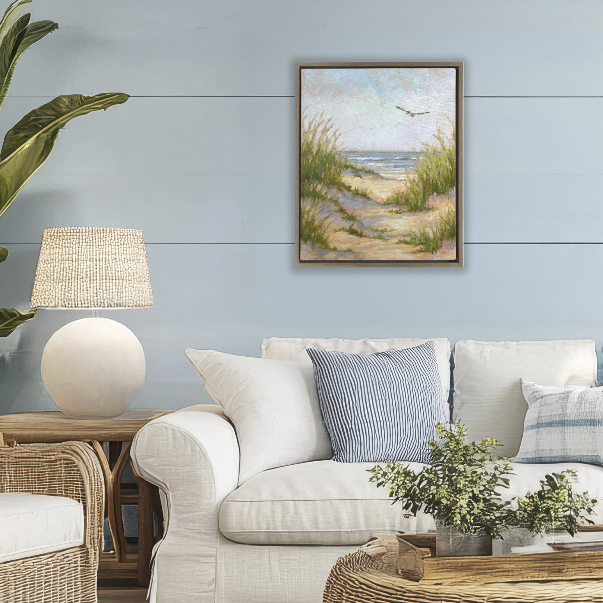 Stupell Industries Peaceful Beach Sand Dunes Brown Framed Floater Canvas Wall Art, design by Linda Sperruzzi