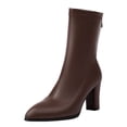 thumbnail image 5 of Dakaela Women's Sock Boots Chunky Heel Ankle Booties Stretch Fall Winter Slip on Mid Calf Boots Brown 7, 5 of 6