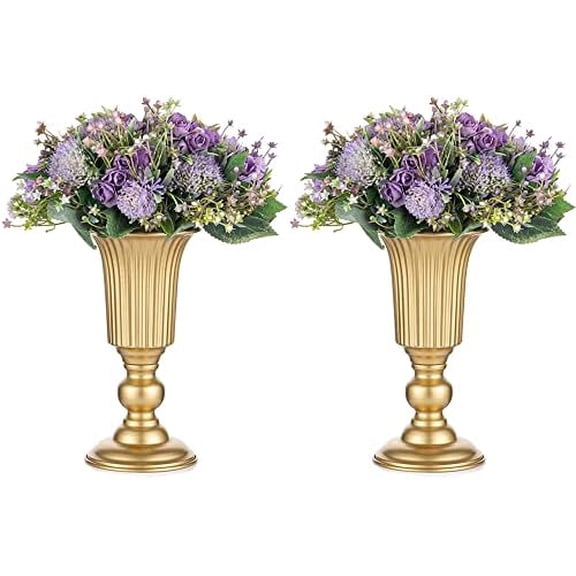 Pcs of 2 Flowered Metal Trumpet Vase Elegant Wedding Centerpieces Vase for Wedding Party Decoration, 23.2cm/9.13" Tall Artificial Flower Arrangements for Anniversary Ceremony