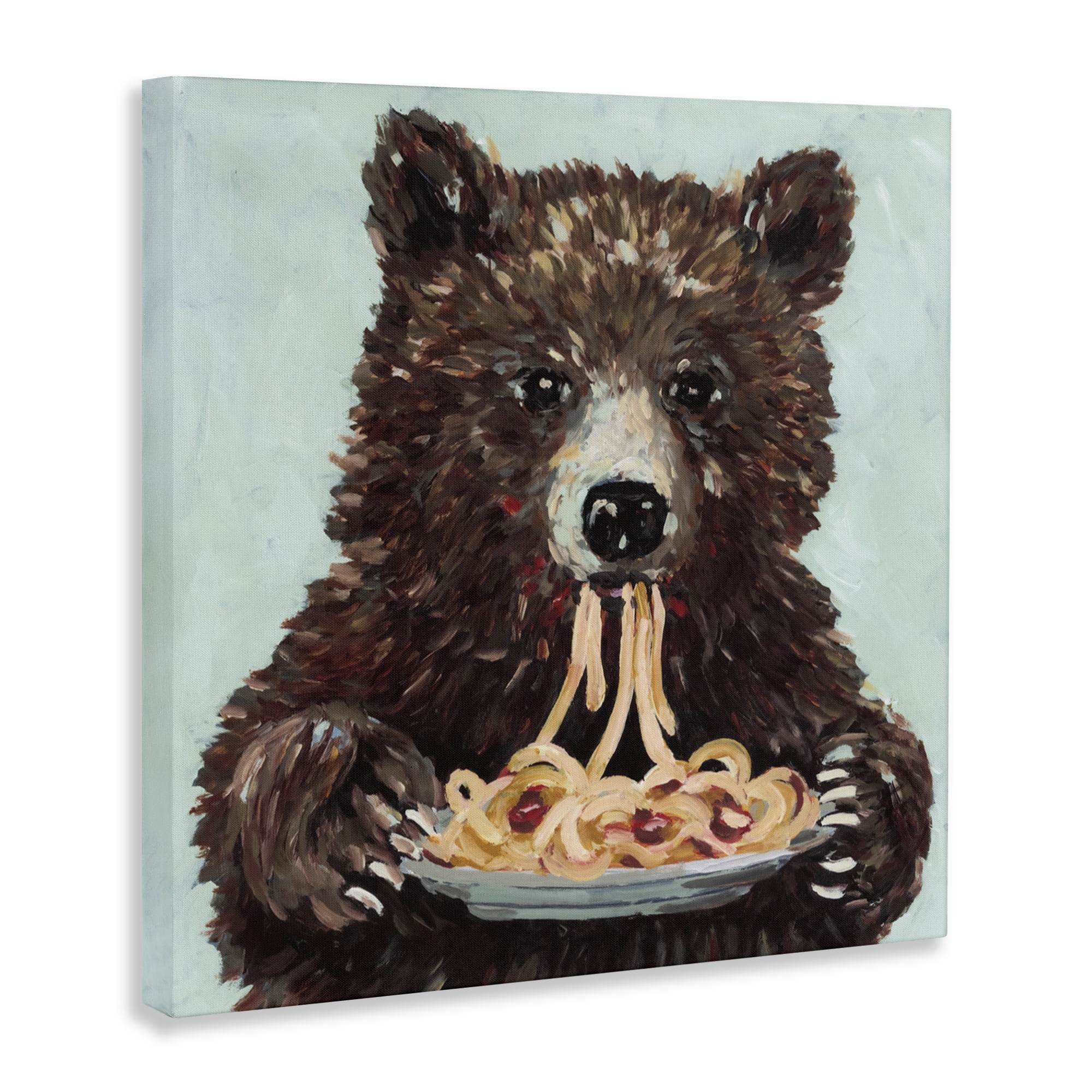 Whimsical Bear & Spaghetti Canvas Wall Art, design by Studio Bautista