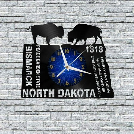 1818 North Dakota History 12 Inch Vinyl Record Wall Clock - Silent, Creative, and Unique Clock for Living Room, Entryway, or Bedroom Decor - Perfect Gift Idea(12 inchs B without LED)