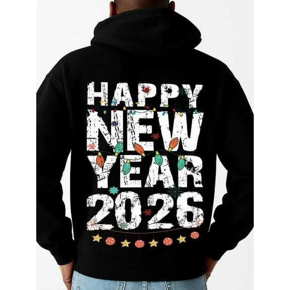Happy New Year 2026 hoodies & sweatshirt Christmas mens hoodies black Clothing For Autumn Winter gift elegant glitter Trendy Unisex Shirt Short Sleeve tshirts