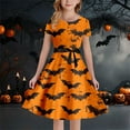 thumbnail image 2 of Gelikeya Halloween Dresses for Girls Size 5-14 Cartoon Bat/Pumpkin/Cat Prints Short Sleeve O Neck Dress, 2 of 5