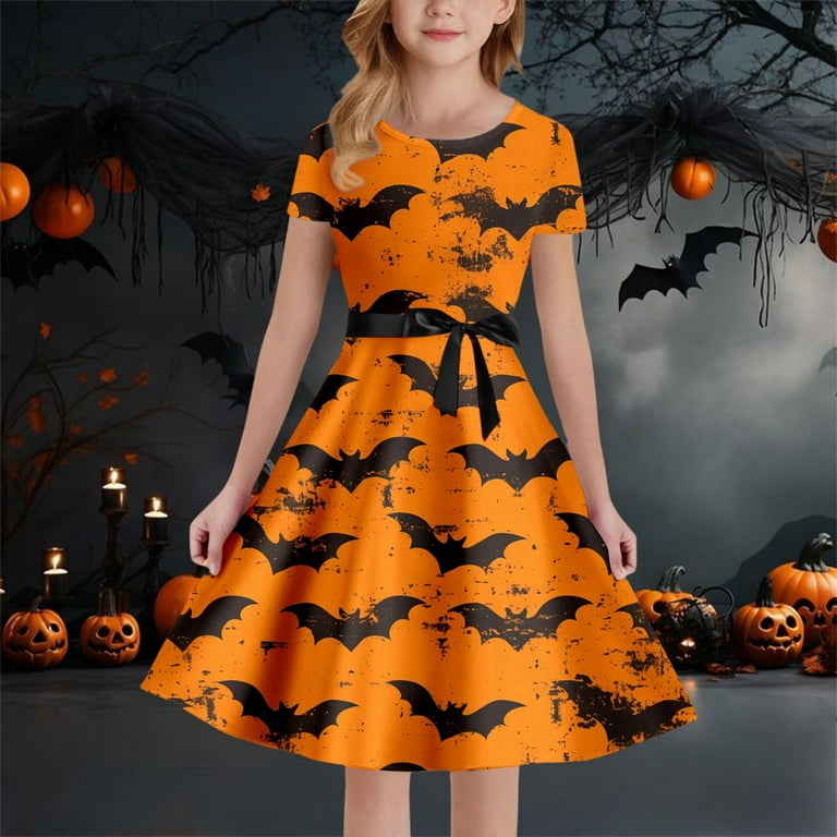 Halloween Dress For Girls Short Sleeve Tiered Swing A-Line Pumpkin Ghost Printed Dress For Girls Special Occasion Dress Girl Clothing 5-6 Years - Walmart.com Halloween Dress For Girls Short Sleeve Tiered Swing A-Line Pumpkin Ghost Printed Dress For Girls Special Occasion Dress Girl Clothing 5-6 Years - Walmart.com