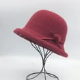 thumbnail image 2 of UTSJKR Womens Winter Church 1920s Bowler Bucket Hat Vintage Felt Cloche Cap Winter Floral Fedora Bow Pompom Bowler Hats Wine, 2 of 4