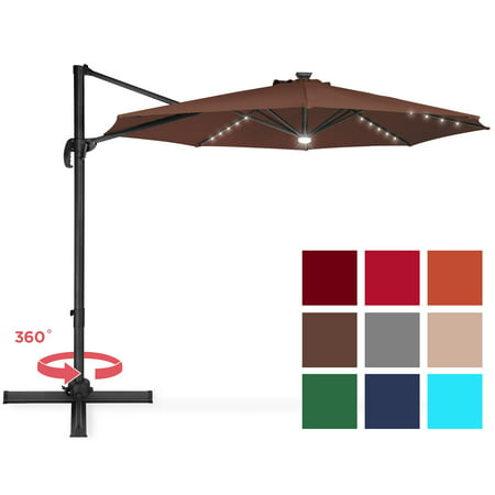 Best Choice Products 10ft Solar LED Cantilever Offset Market Patio Umbrella Shade for Deck, Garden, Poolside w/ Easy Tilt, Smooth Gliding Handle -