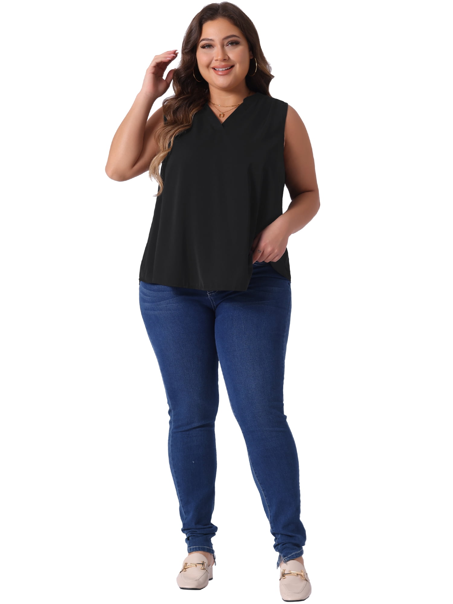 DARING DIVA Women's Plus Tank Tops V Neck Blouses Basic Tank 1X Black