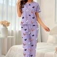 thumbnail image 2 of Womens Butterfly Print Pajama Set Short Sleeve Crew Neck Top Long Pants Soft Loungewear Casual Sleepwear Nightwear, 2 of 6