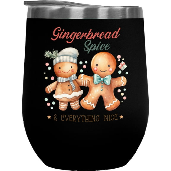 Gingerbread Spice & Everything Nice, Watercolor Gingerbreads Art, Christmas Gift, Black 12oz Wine Tumbler