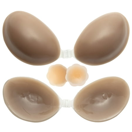 

SAYFUT Self Adhesive Bra Strapless Sticky Invisible Push up Silicone Bra for Backless Dress with Flower Nipple Covers