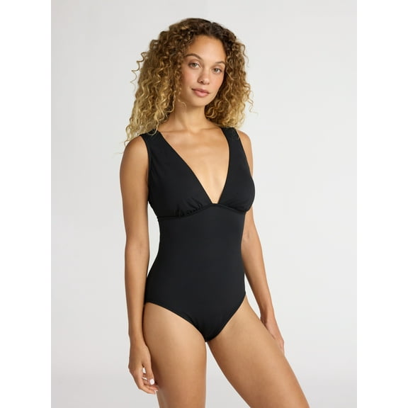 Time and Tru Women's and Women’s Plus Plunge One Piece Swimsuit, Sizes XS- 2X