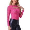 thumbnail image 4 of INSPIRAR CHIC Blusa de Encaje Floral de Manga Larga con Corte Frontal Transparente para Mujeres del Día de San Valentín L Rosa Fucsia, 4 of 5