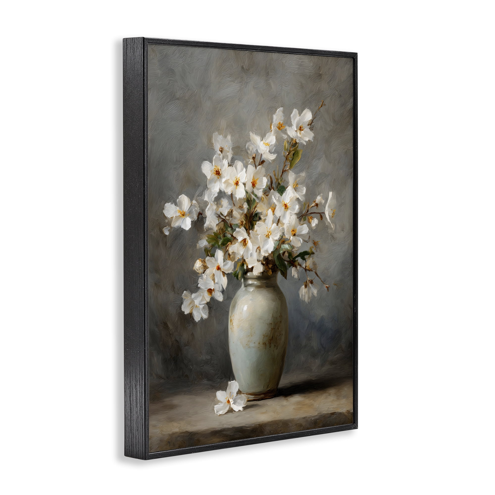 Stupell Industries Full White Flowers in Vase Black Framed Giclee Art, design by Petal Prints Design