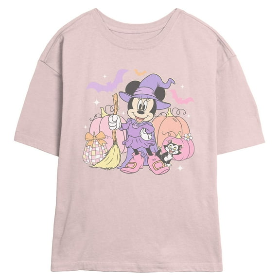 Juniors Minnie Mouse Halloween Witch Costume Bats and Pumpkins T Shirt