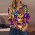 thumbnail image 2 of lcziwo Mardi Gras Shirts for Women 2025 Carnival Costumes Dressy Button Henley Tops Casual V Neck 3/4 Sleeve Parade Blouse Purple M Lightning Sales of Today, 2 of 6