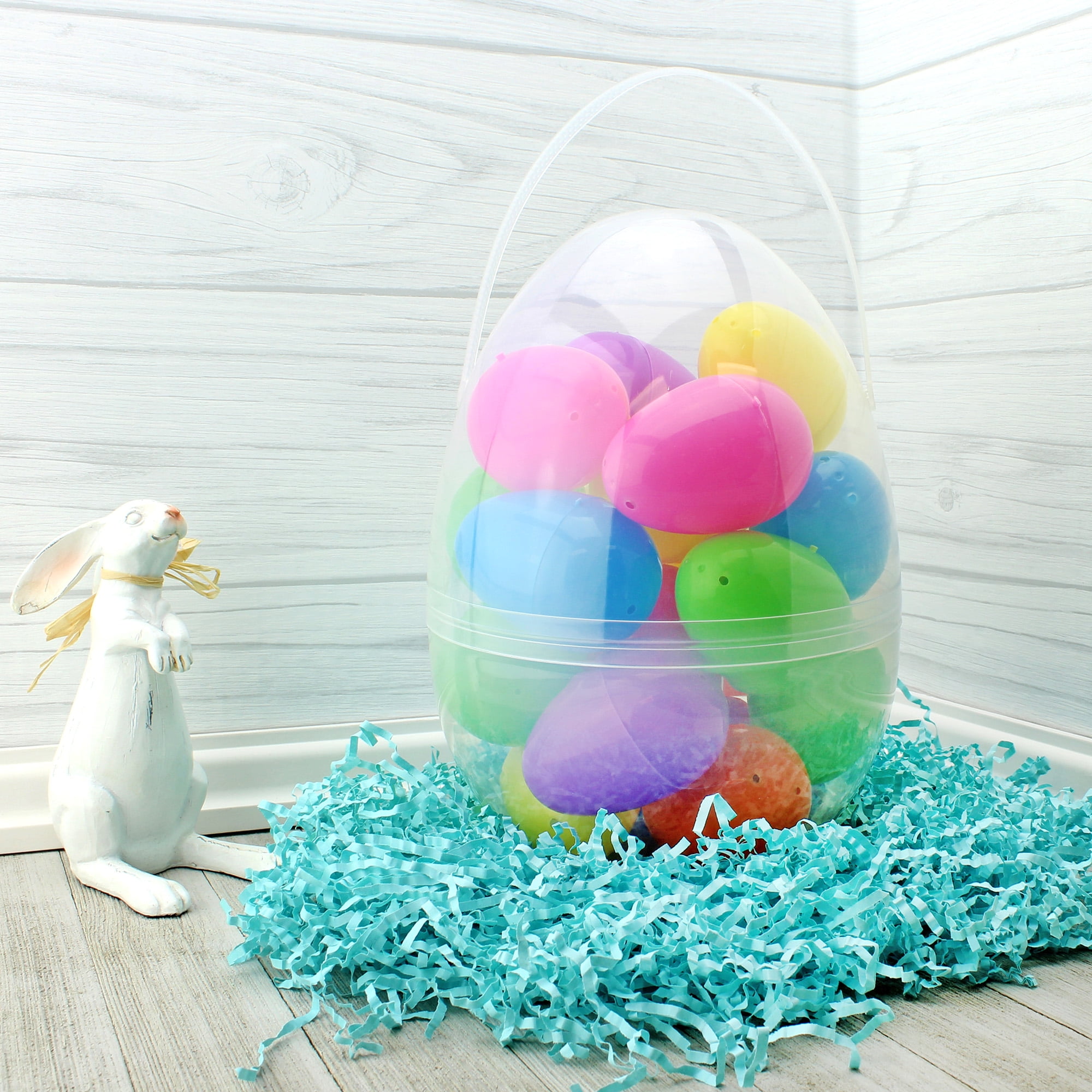 Cornucopia Brands Jumbo Plastic Easter Eggs (4-Pack, 10-Inch); Giant Clear Egg-Shaped Buckets w/ Handles