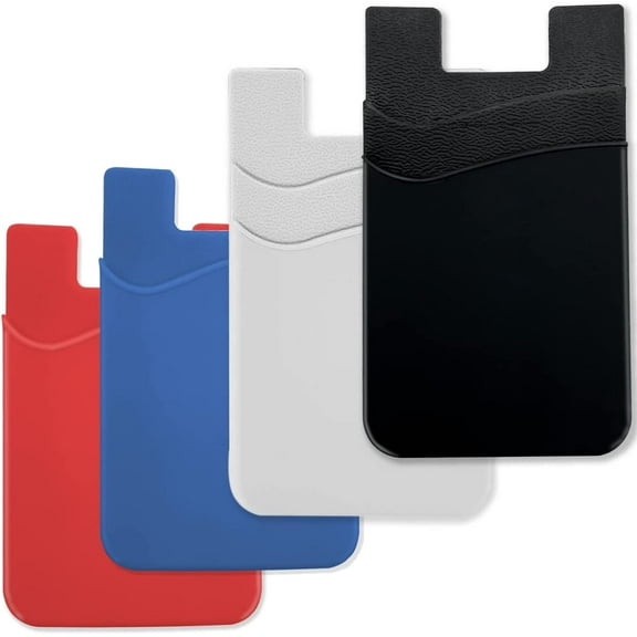 4 Pack Phone Card Holder, Silicone Adhesive Stick-on ID Credit Card Wallet Phone Case Pouch Sleeve Pocket Compatible with Smartphones iPhone Android Samsung Galaxy