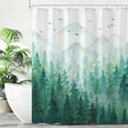 thumbnail image 5 of Teal Misty Forest Shower Curtain Ombre Nature Tree Plants Shower Curtains Fabric Waterproof Mountain Shower Curtain Sets for Bathroom Bath Decor with 12 Hooks (Teal1, 72'''' × 72''''), 5 of 6