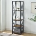 thumbnail image 4 of Metal X Tower Bookshelf with Wood Shelves - Reclaimed Barnwood, 4 of 7
