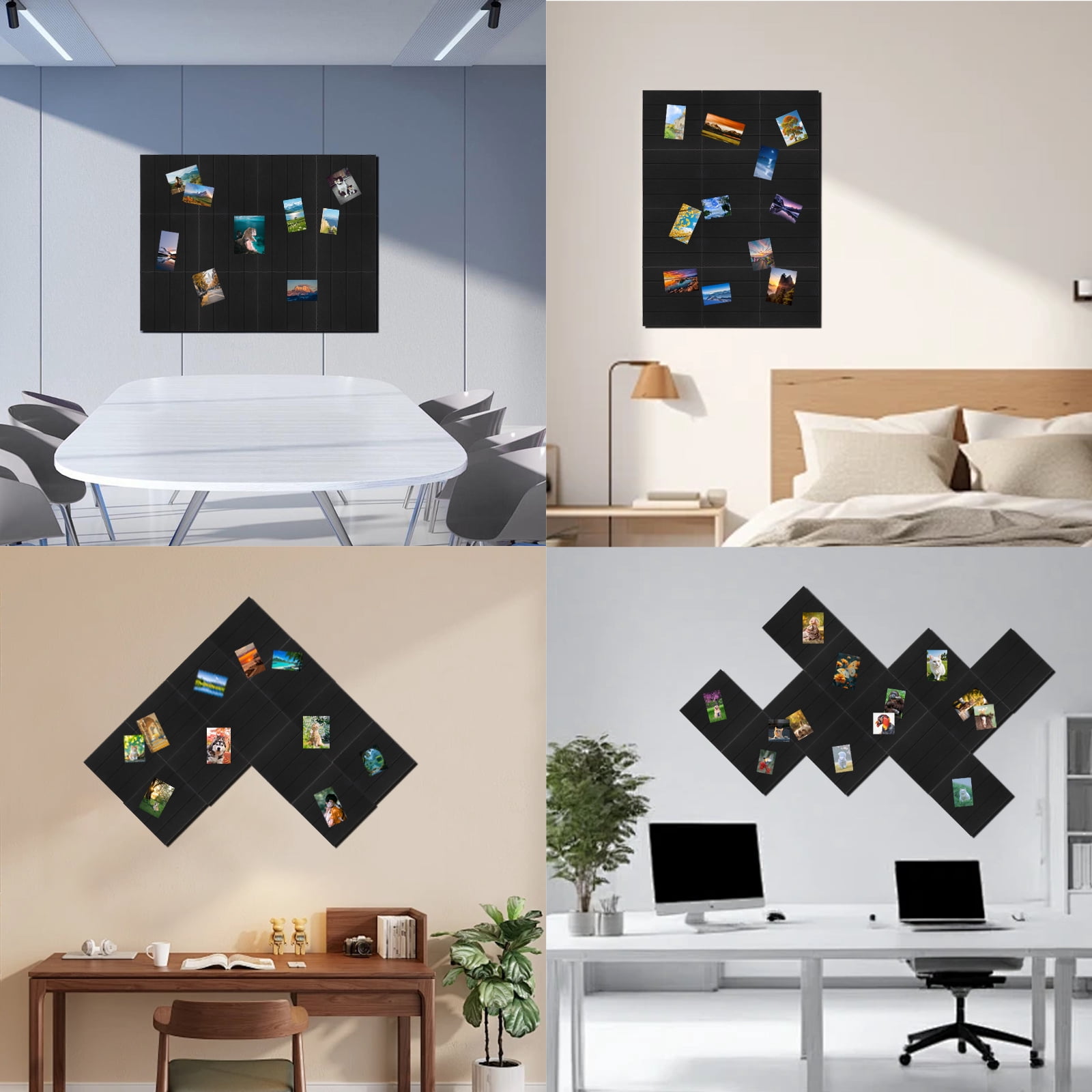 12-inch Cork Board, 12-Piece Self-Adhesive Felt Bulletin Board Tiles, Office & Home Decor Message Board, Sound-Absorbing Cork Panel Effectively Reduces Echo & Noise, Black
