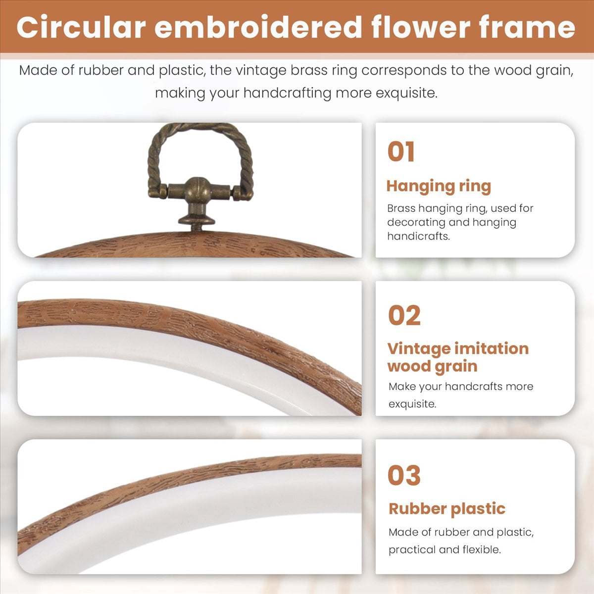 3 Pieces 10 inch 26cm Embroidery Ring No Slip Hoops Set Imitated Wood Display Frame Circle Embroidery Kits