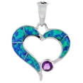 thumbnail image 3 of Sterling Silver Synthetic Opal Open Heart Necklace for Women Amethyst CZ 4 mm 3/4 inch 20 inch ROPH_25, 3 of 3