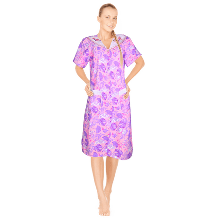 

JEFFRICO Womens Dusters For Women Snap Front Housecoat Lounger Duster House Dress Short Sleeve Nightgowns Pajamas Robe Plus Size