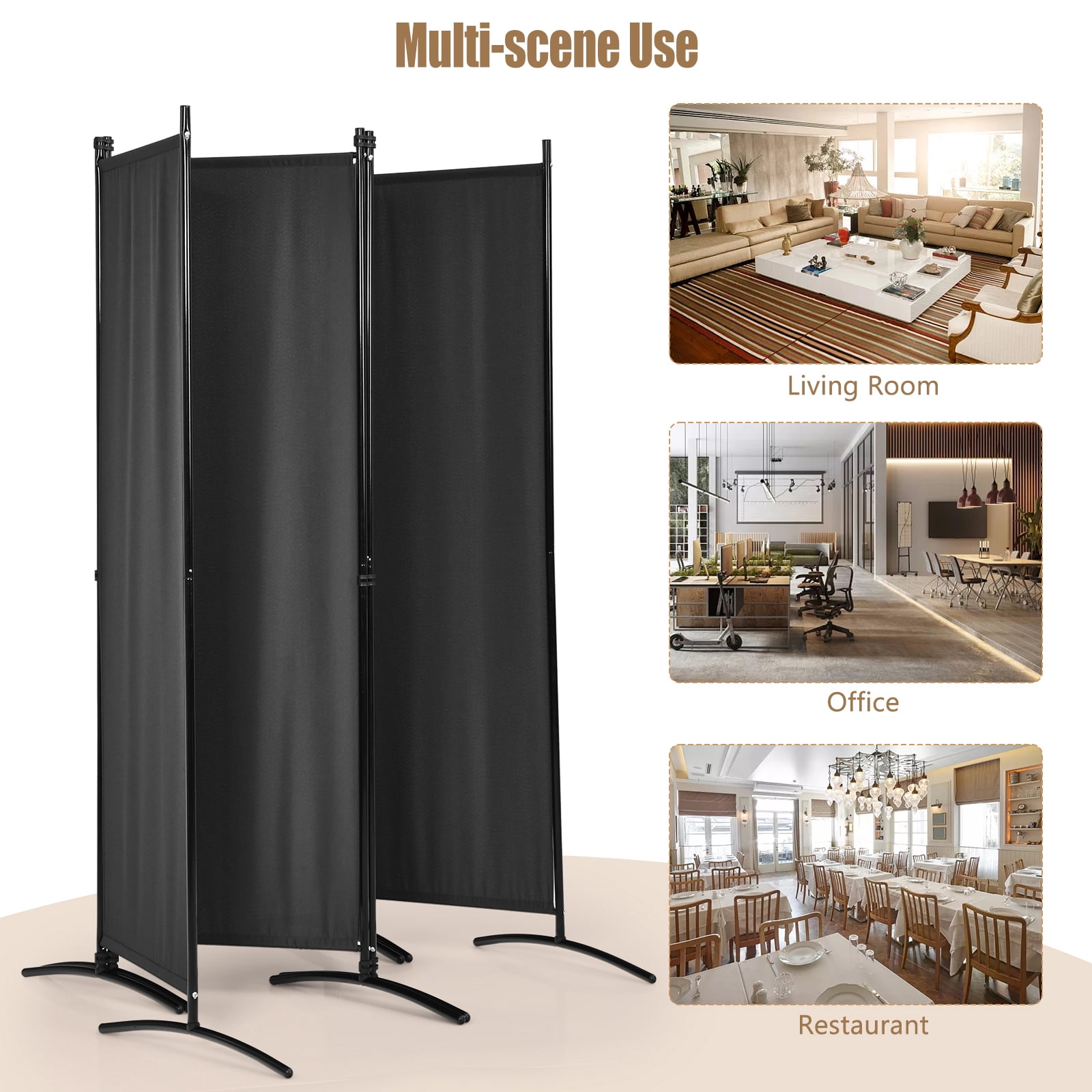 Patiojoy 5.6Ft Tall Folding Room Divider Freestanding 4-Panel Privacy Screen w/Iron Frame Black