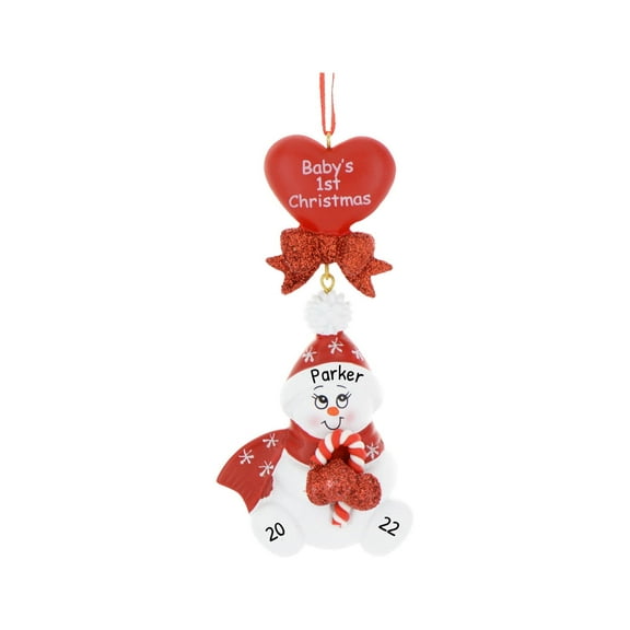 Ornaments by Elves Personalized Baby's First Christmas 2024 Ornament Red Snowman Ornament .25lbs