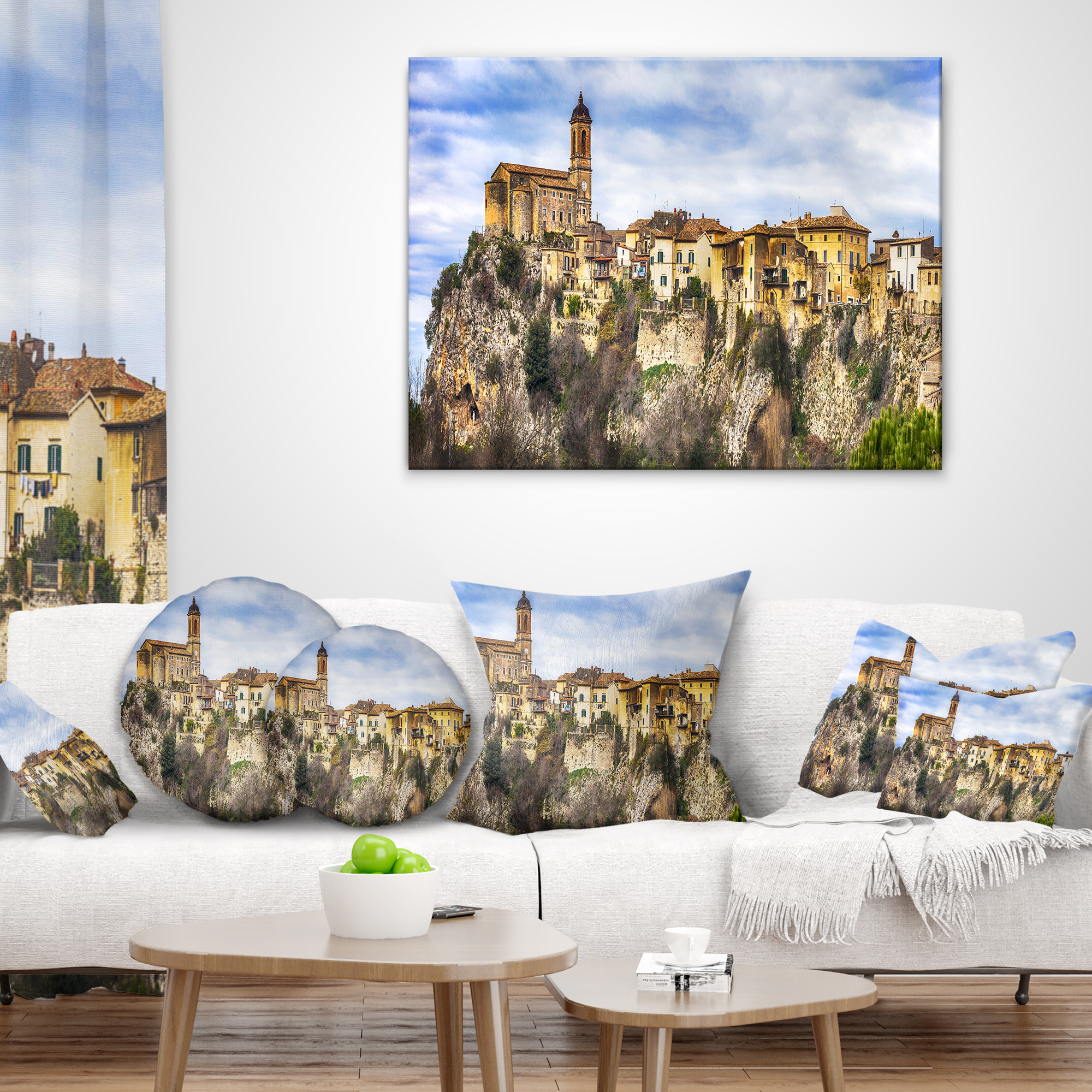 Designart Toffia Hilltop Village - Landscape Printed Throw Pillow - 12x20