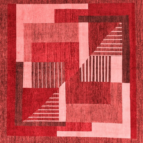 Ahgly Company Indoor Square Abstract Red Modern Area Rugs, 7' Square