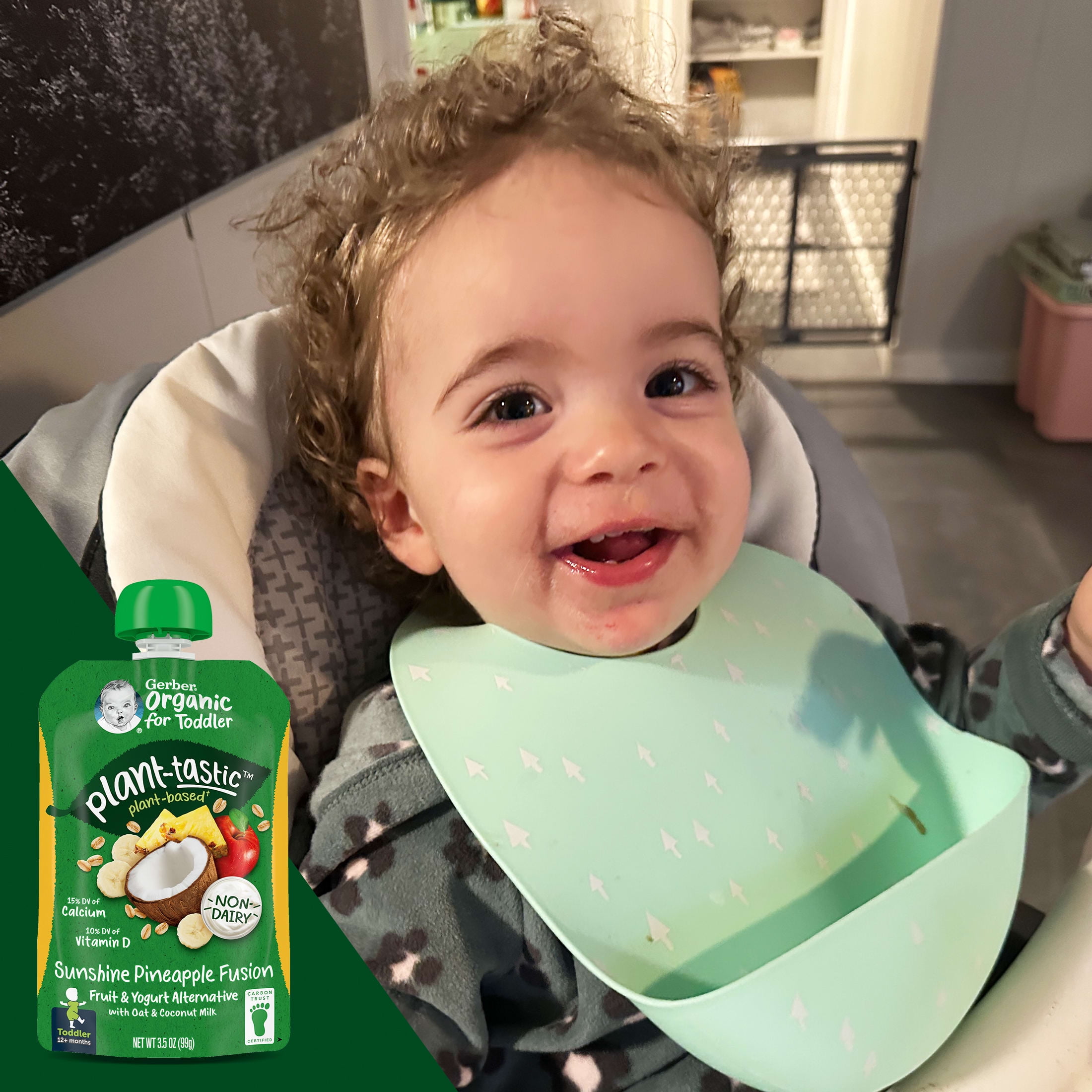 Gerber Toddler Baby Food, Sunshine Pineapple Fusion, Fruit and Yogurt Alternative with Oat and Coconut Milk, 3.5 oz 12 ea