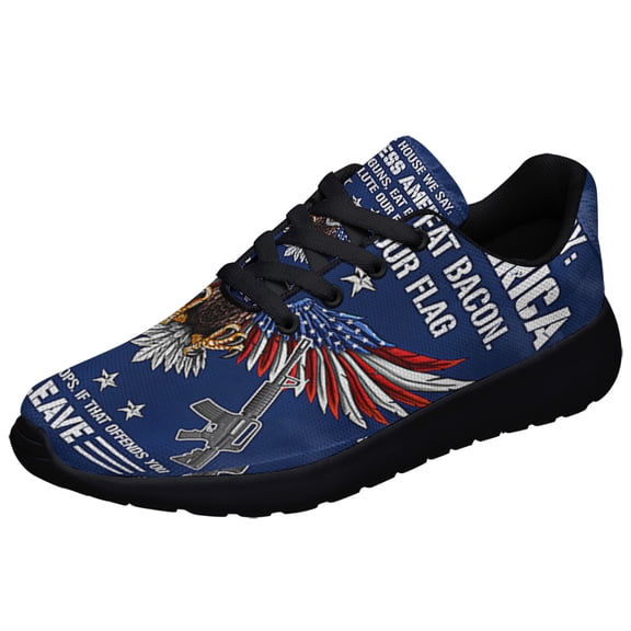 Memorial Day Patriotic Eagle God Bless America We Salute Our Thank Our Troops Shoes Sneakers Black Size 3.5
