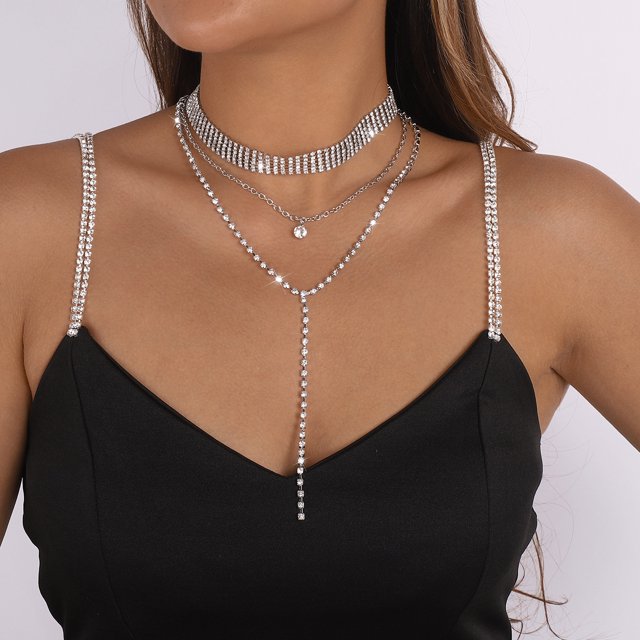 Collar de cadena con garras de estilo europeo y americano con borlas de diamantes de imitación, cadena de cuello de lujo ligera, collar elegante personalizado para cenas y fiestas