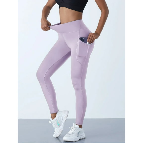 New High Waist Women's Leggings Stretch Yoga Pants Tights With Pockets Push Up Fitness Running Sportswear Solid Color Pants