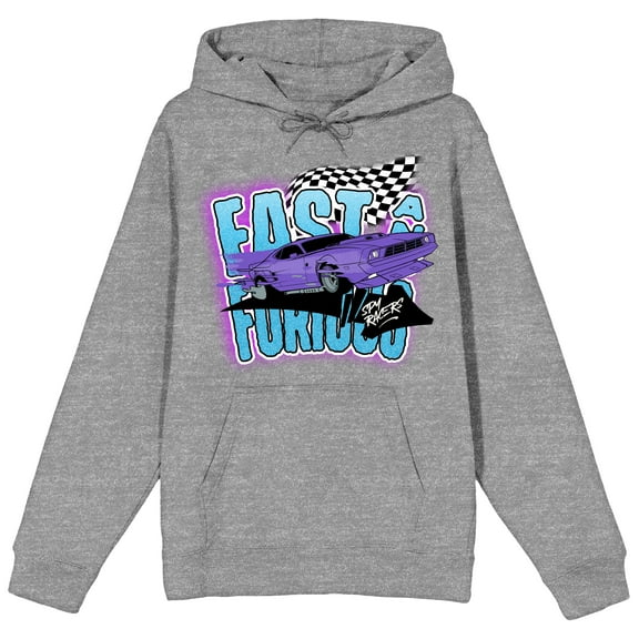 Fast & Furious Spy Racer Long Sleeve Gray Heather Adult Hooded Sweatshirt-Large