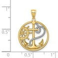 thumbnail image 4 of FB Jewels 14K Yellow Gold White Rhodium Cross Anchor Captain Wheel Pendant, 4 of 4