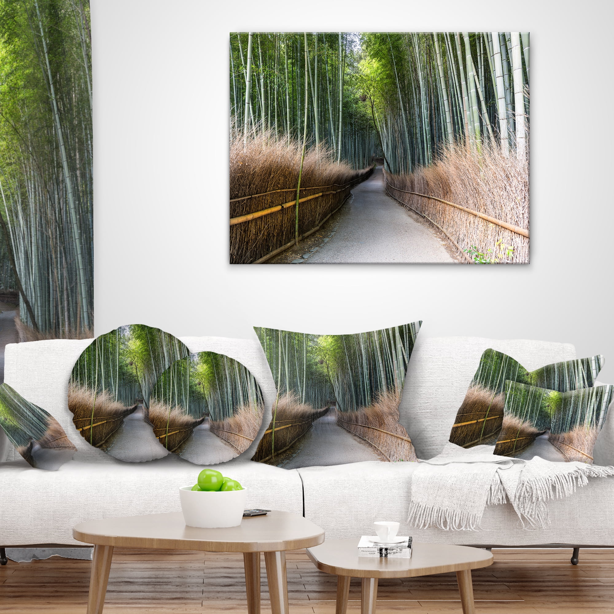 Designart Straight Path in Bamboo Forest - Forest Throw Pillow - 16x16