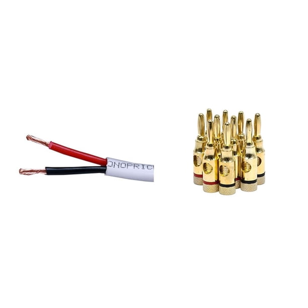 Cable de altavoz Monoprice de 100 pies y 14 AWG con 5 pares de conectores tipo banana