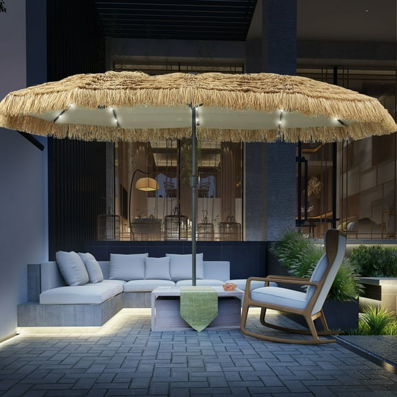 Autlaycil 13 ft Hula Tiki Patio Umbrella and 36 Lights, Hawaiian Style, Pool, Patio, Beach