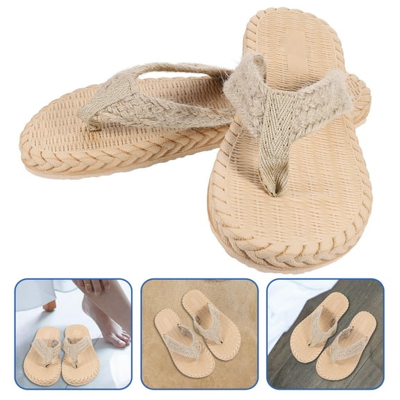 EXHUMKY Beige Lightweight Flops for Beach Wear, Comfortable Nonslip Rubber Sole Sandals, 1 Pair