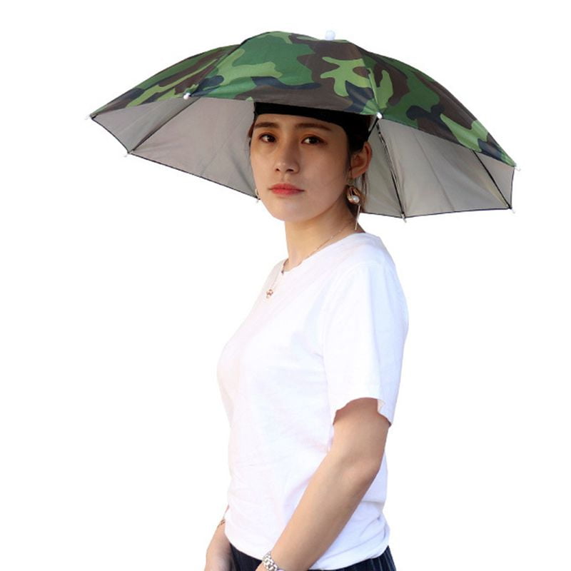 Fishing Umbrella Hat Foldable Sunscreen Shade Caps Anti-UV Camouflage Headwear