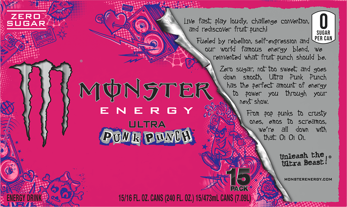 Monster Ultra, Punk Punch, Sugar Free Energy Drink, 15 Pack - 16 Fl Oz