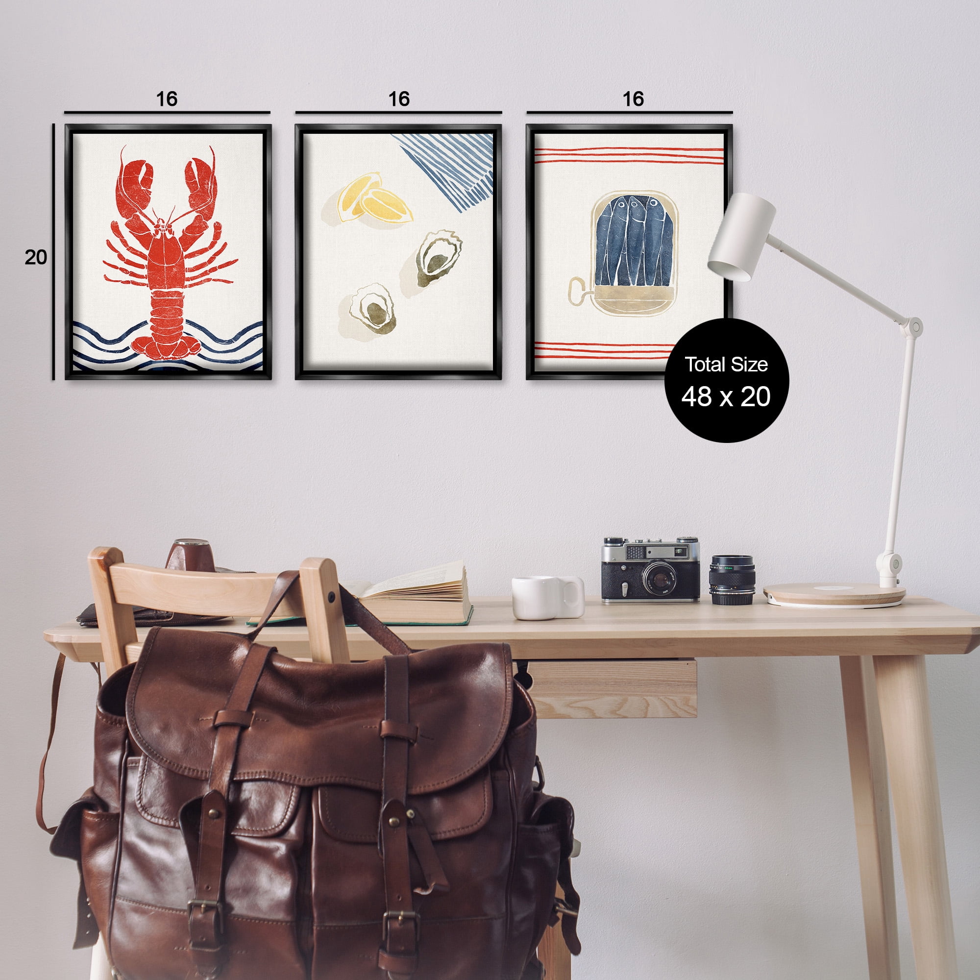 Stupell Industries Abstract Ocean Life Animals & Insects Painting Black Floater Framed Canvas Art Print Wall Art, 17 x 21, Set of 3